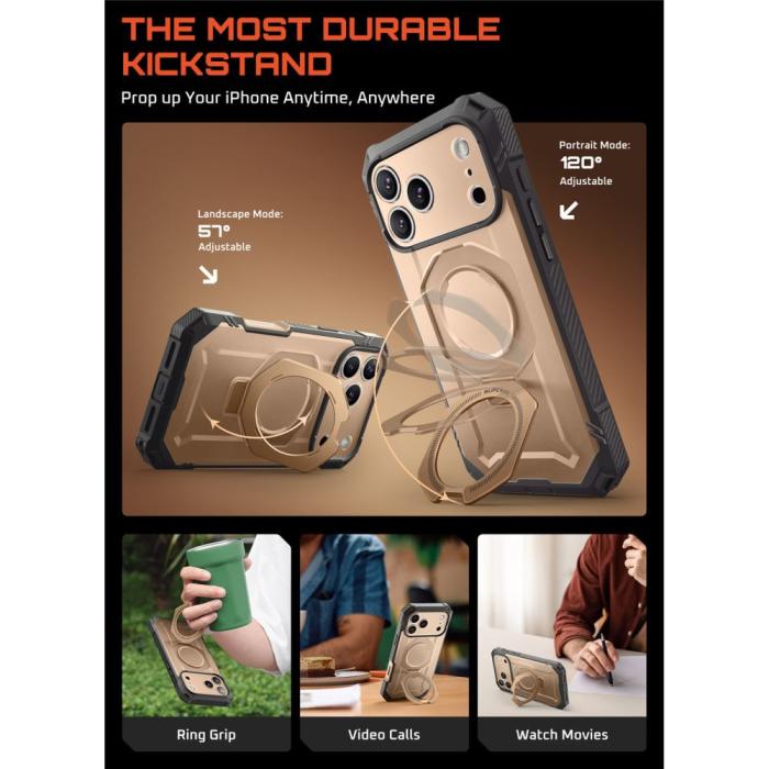 Bild 4, Supcase iPhone 17 Pro Max Skal MagSafe Unicorn Beetle Grip Pro Desert Gold