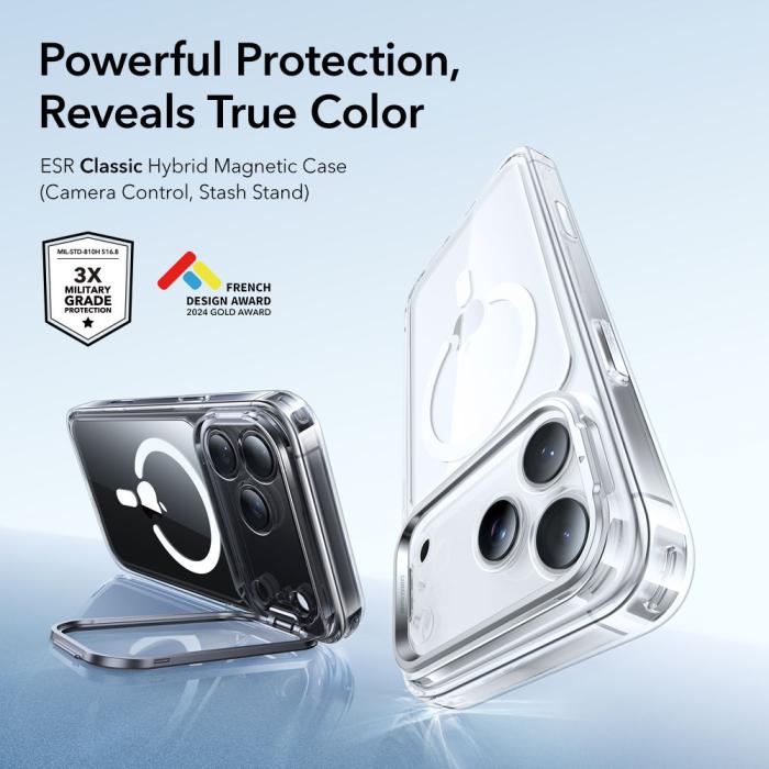 Bild 2, ESR iPhone 17 Pro Max Skal MagSafe Classic Kickstand Transparent