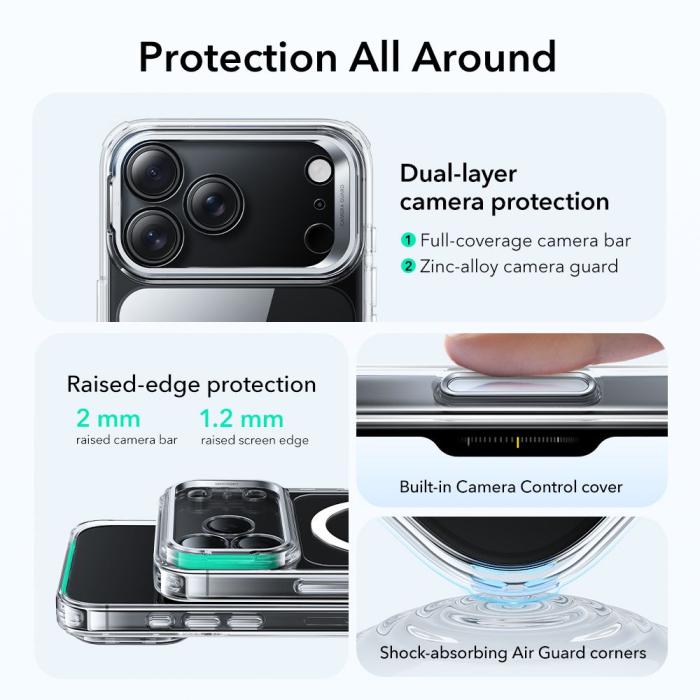 Bild 3, ESR iPhone 17 Pro Max Skal MagSafe Classic Kickstand Transparent