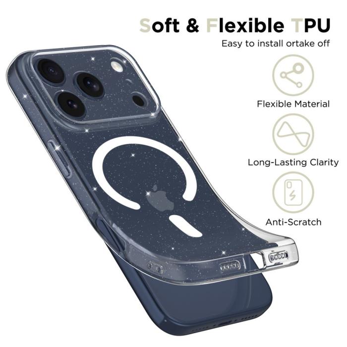 Bild 3, Tech-Protect iPhone 17 Pro Skal MagSafe FlexAir Glitter