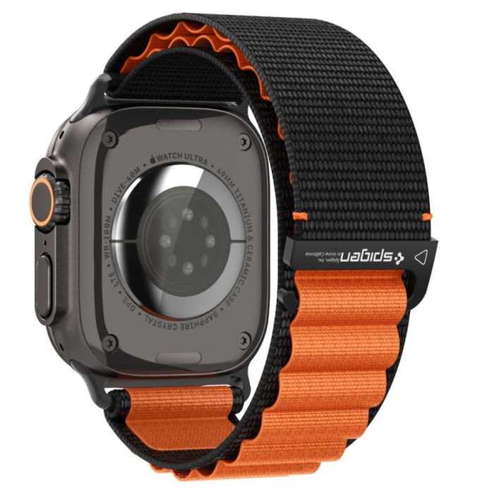 Bild 2, Spigen Apple Watch 42/44/45/46/49 mm Armband Svart/Orange