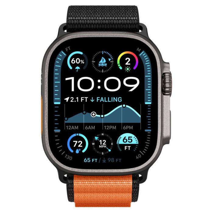 Bild 4, Spigen Apple Watch 42/44/45/46/49 mm Armband Svart/Orange