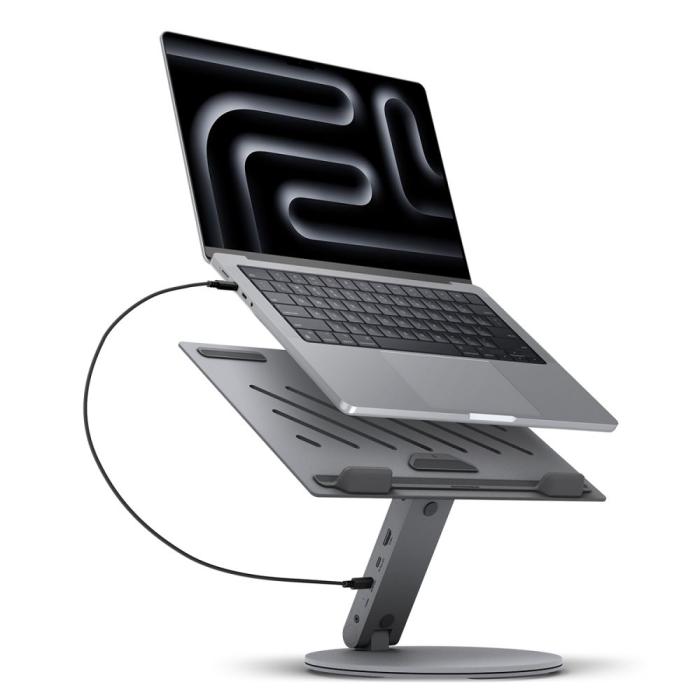 Bild 2, Spigen Universalt Laptop Stativ Med USB Hub Space Grey