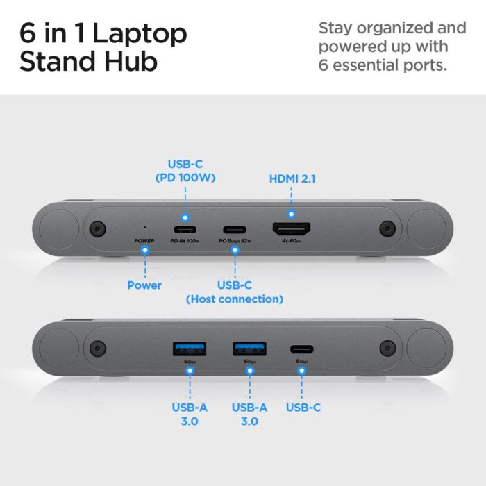 Bild 3, Spigen Universalt Laptop Stativ Med USB Hub Space Grey