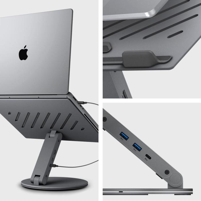 Bild 4, Spigen Universalt Laptop Stativ Med USB Hub Space Grey