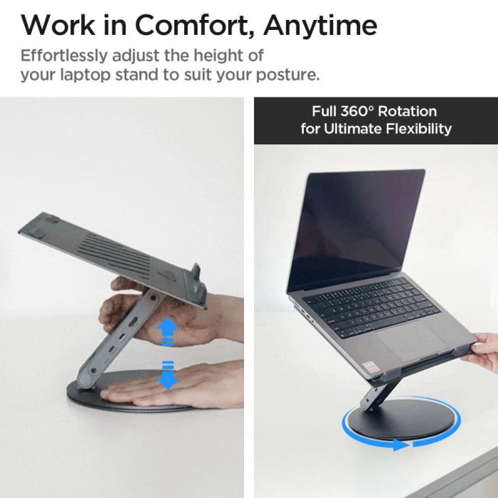 Bild 6, Spigen Universalt Laptop Stativ Med USB Hub Space Grey