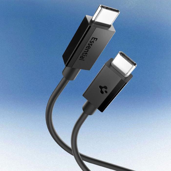 Bild 2, Spigen 2m 60W USB-C - USB-C Kabel Essential Svart