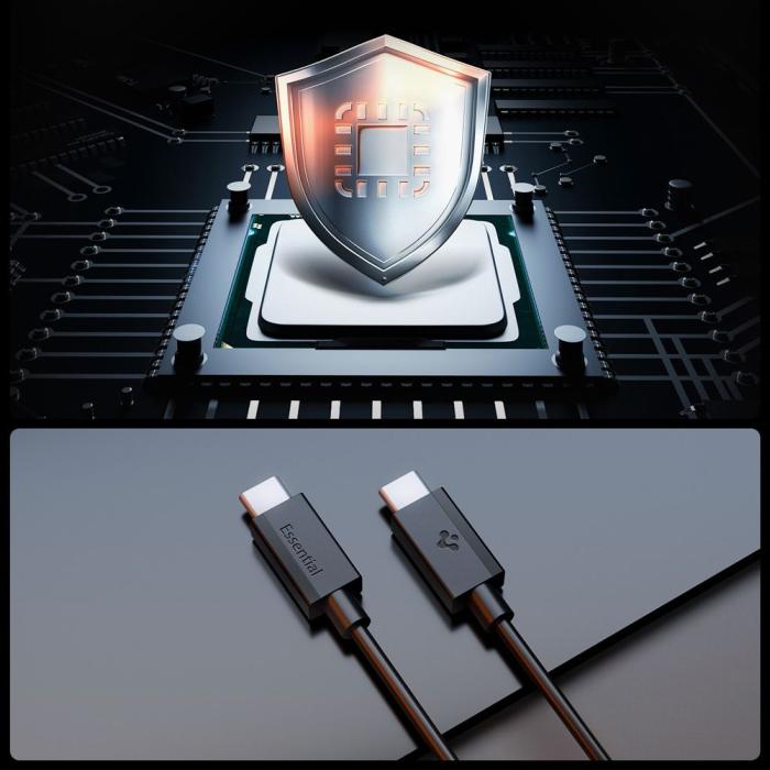 Bild 4, Spigen 2m 60W USB-C - USB-C Kabel Essential Svart