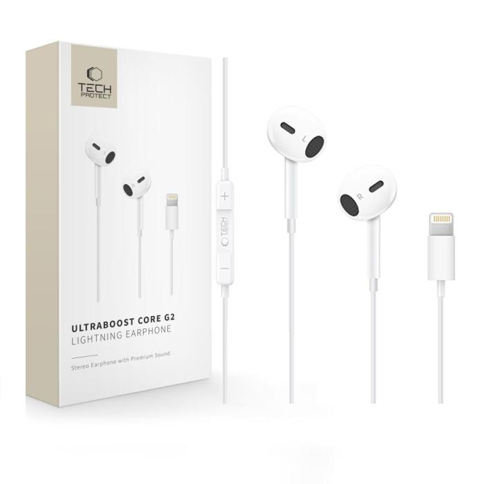 Bild 1, Tech-Protect In-Ear Hörlurar Lightning UltraBoost Vit