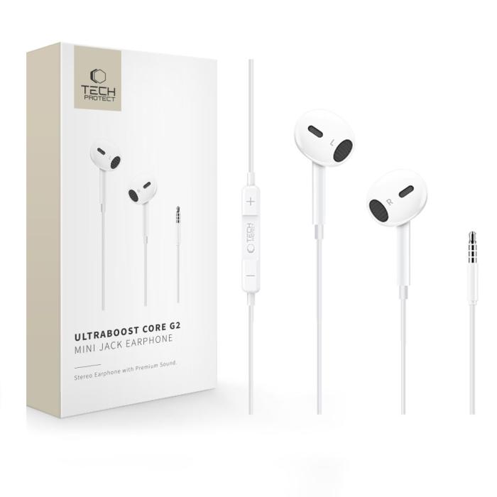 Bild 1, Tech-Protect In-Ear Hörlurar 3.5 mm AUX UltraBoost Vit