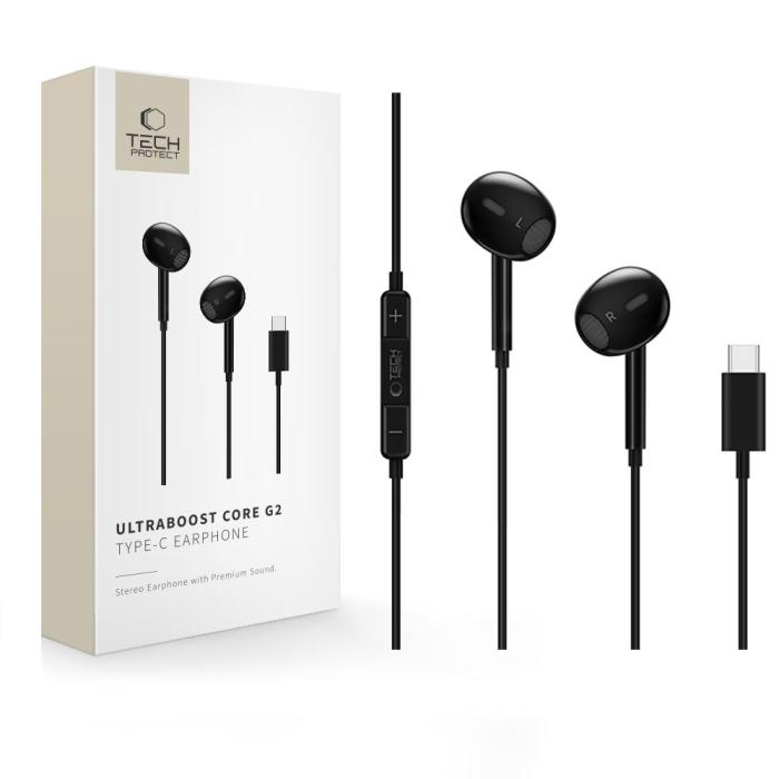 Bild 1, Tech-Protect In-Ear Hörlurar USB-C UltraBoost Svart