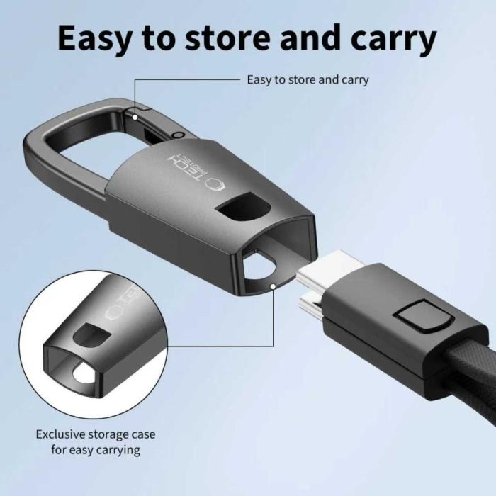 Bild 2, Tech-Protect 60W/3A PD USB-C - USB-C Kabel Nyckelring Iron Grey