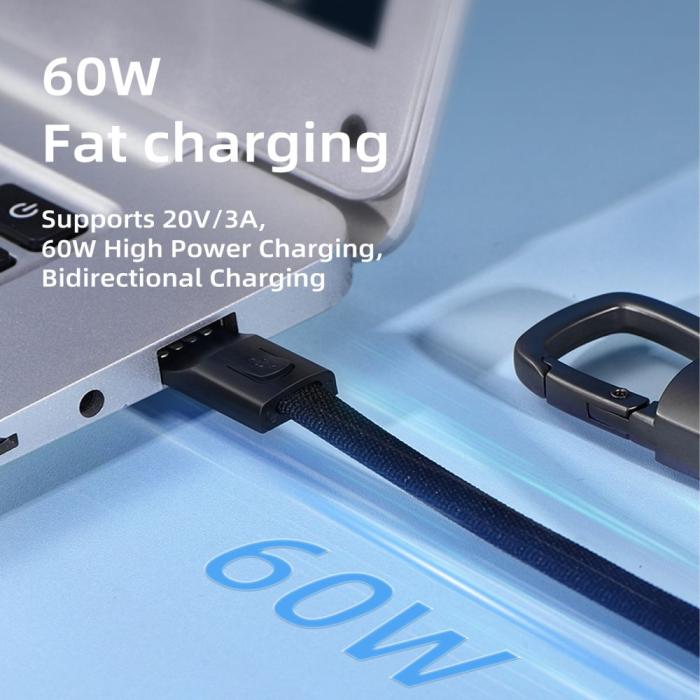 Bild 4, Tech-Protect 60W/3A PD USB-C - USB-C Kabel Nyckelring Iron Grey