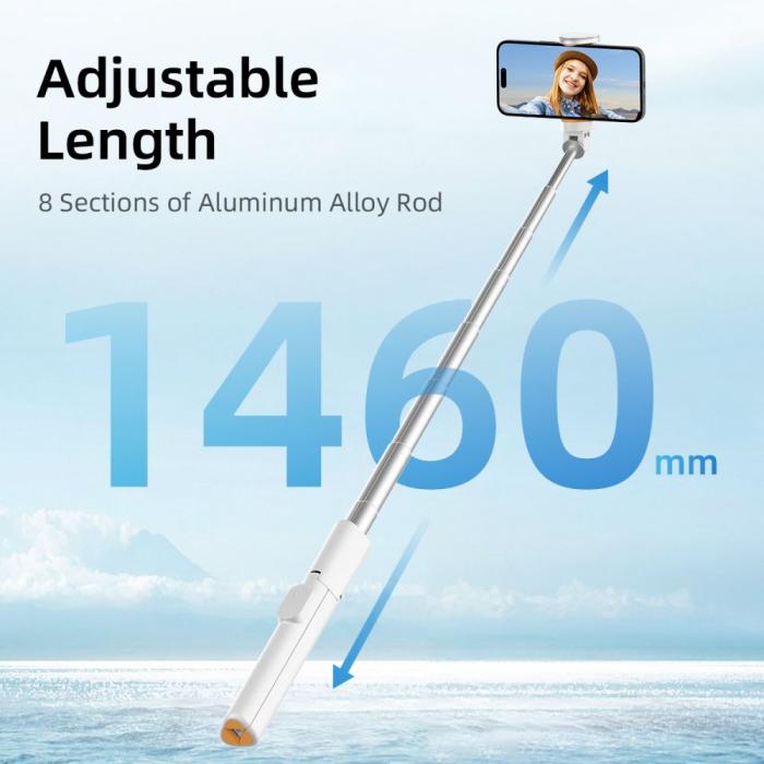 Bild 6, Tech-Protect 146 cm Bluetooth Selfiestick Tripod Vit