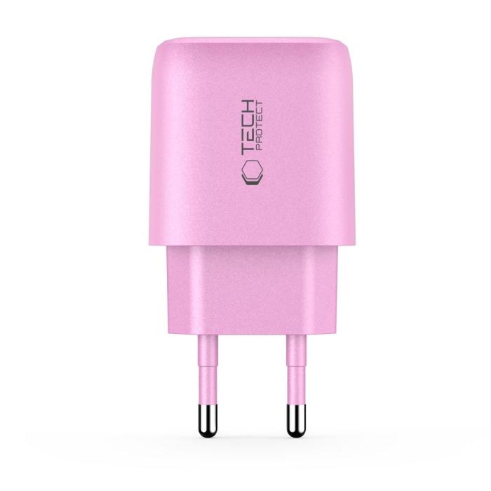 Bild 3, Tech-Protect 20W Väggladdare PD QC3.0 USB-C / USB-A Baby Pink
