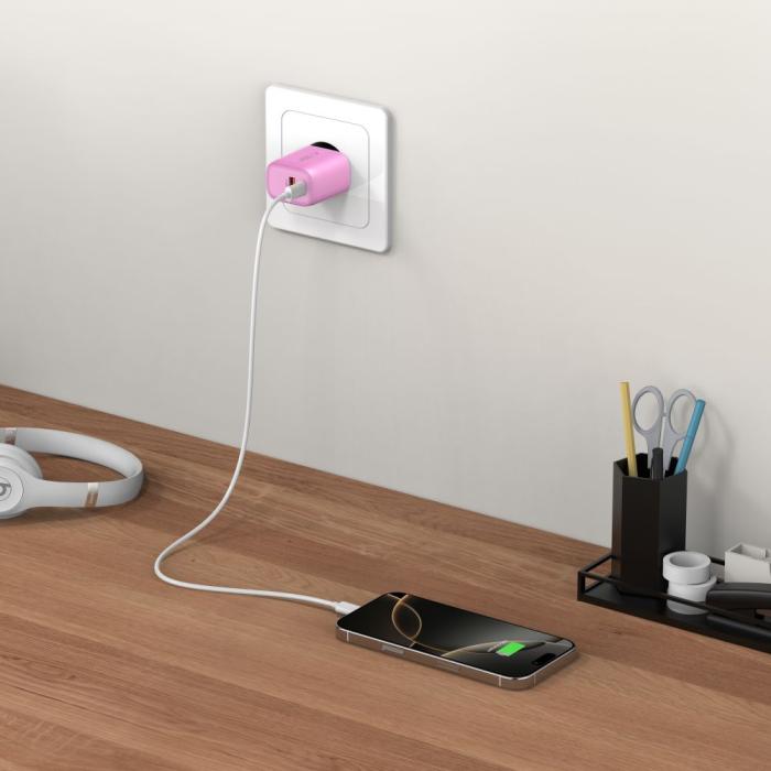 Bild 6, Tech-Protect 20W Väggladdare PD QC3.0 USB-C / USB-A Baby Pink