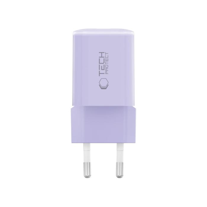 Bild 3, Tech-Protect 33W Väggladdare PD QC3.0 USB-C / USB-A Baby Purple