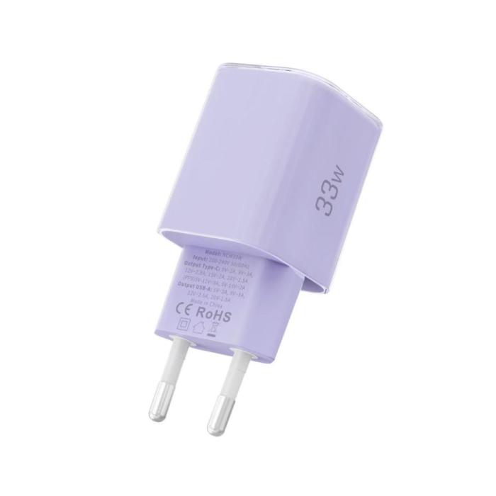 Bild 4, Tech-Protect 33W Väggladdare PD QC3.0 USB-C / USB-A Baby Purple
