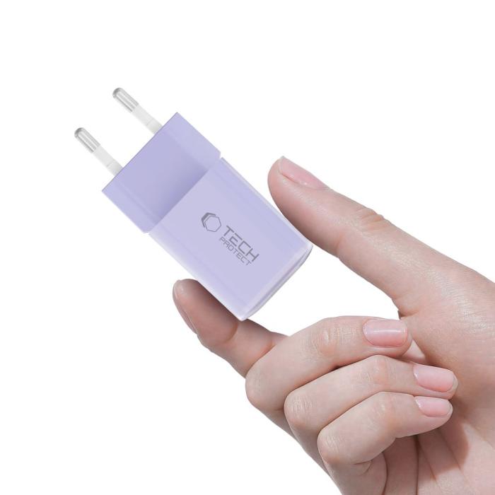 Bild 5, Tech-Protect 33W Väggladdare PD QC3.0 USB-C / USB-A Baby Purple