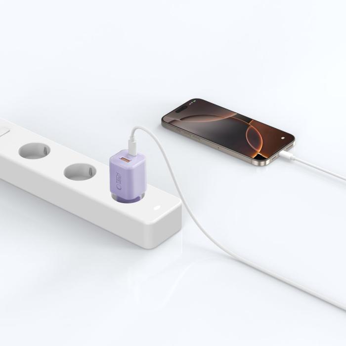 Bild 6, Tech-Protect 33W Väggladdare PD QC3.0 USB-C / USB-A Baby Purple