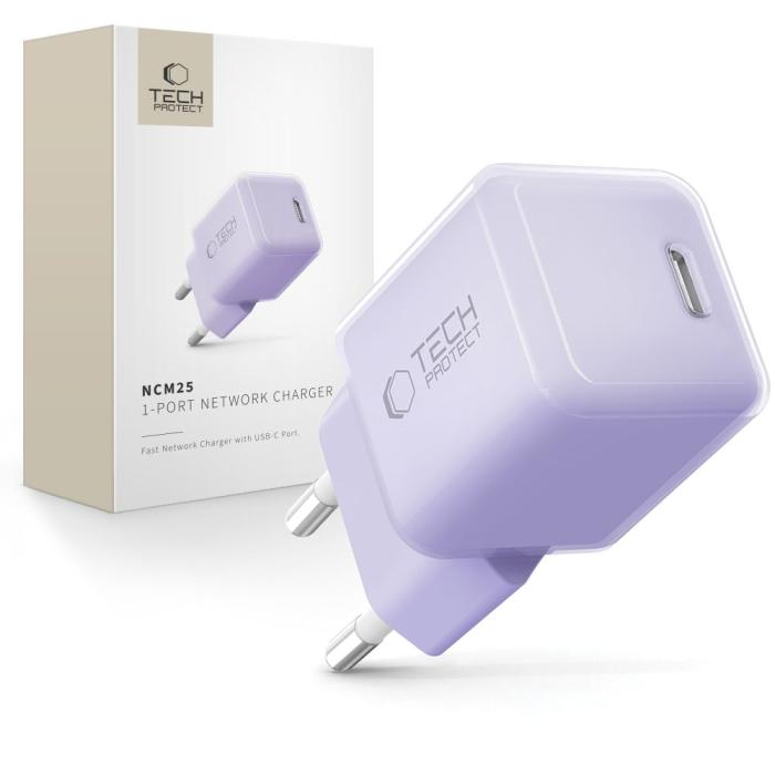 Bild 1, Tech-Protect 25W PD USB-C Väggladdare Baby Purple