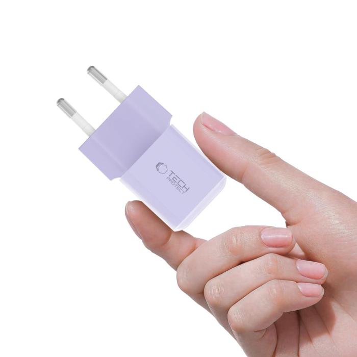 Bild 5, Tech-Protect 25W PD USB-C Väggladdare Baby Purple