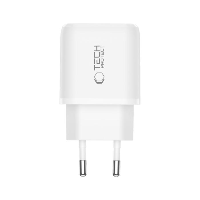 Bild 3, Tech-Protect 30W Väggladdare PD QC3.0 USB-C / USB-A Vit