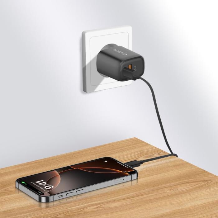 Bild 6, Tech-Protect 20W Väggladdare PD QC3.0 USB-C / USB-A Svart