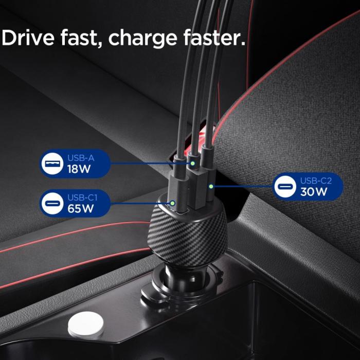 Bild 3, Spigen 113W USB-C / USB-A Billaddare Essential Svart