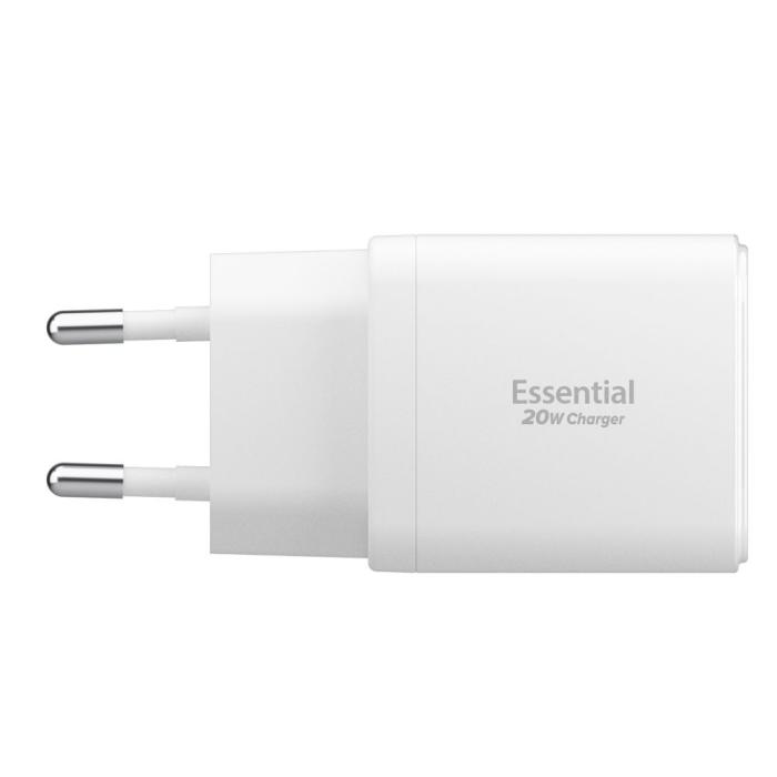 Bild 3, Spigen 20W Väggladdare USB-C / USB-A Essential Vit