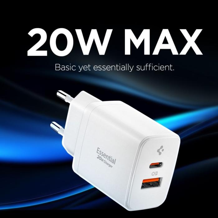 Bild 4, Spigen 20W Väggladdare USB-C / USB-A Essential Vit