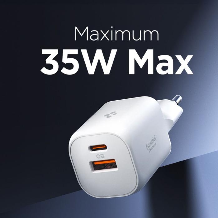 Bild 4, Spigen 35W Väggladdare USB-C / USB-A Essential Vit