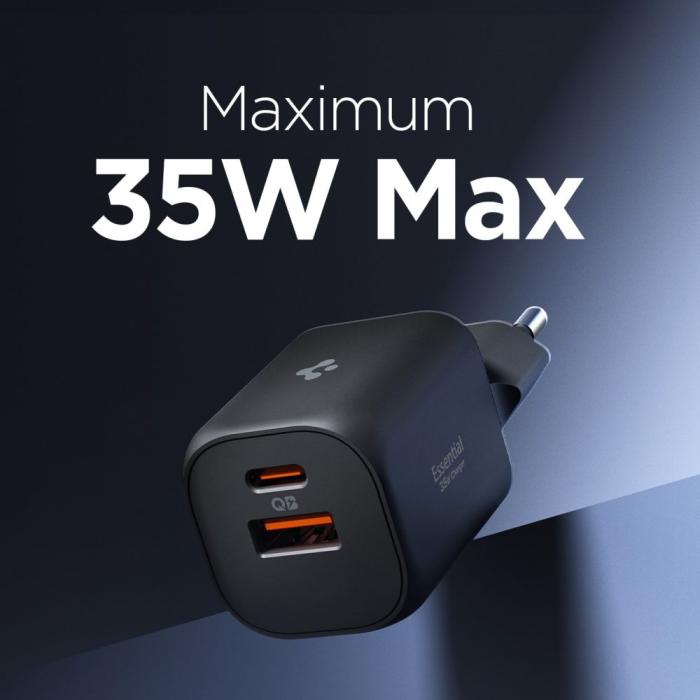 Bild 4, Spigen 35W Väggladdare USB-C / USB-A Essential Svart