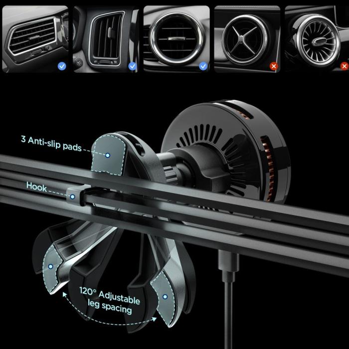 Bild 2, Spigen Qi2.2 Magnetisk MagSafe Billaddare Luftventil Svart