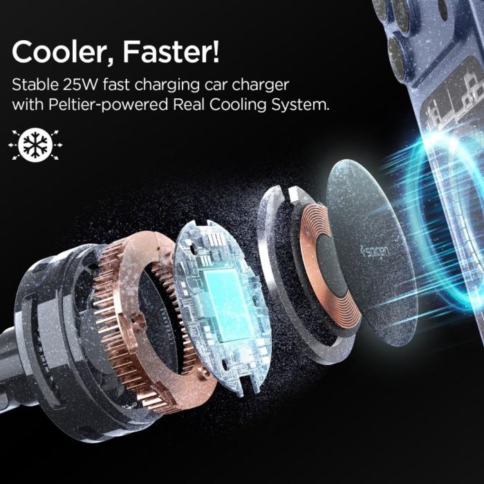 Bild 4, Spigen Qi2.2 Magnetisk MagSafe Billaddare Luftventil Svart