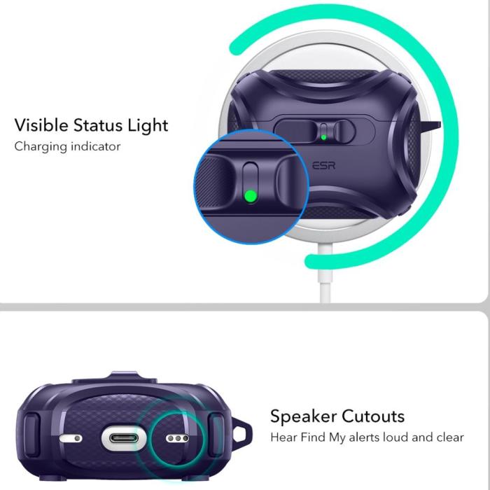 Bild 2, ESR AirPods Pro 3 Skal MagSafe Cyber FlickLock HaloLock Lila