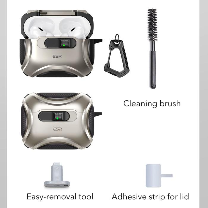 Bild 6, ESR AirPods Pro 3 Skal MagSafe Cyber FlickLock HaloLock Titanium