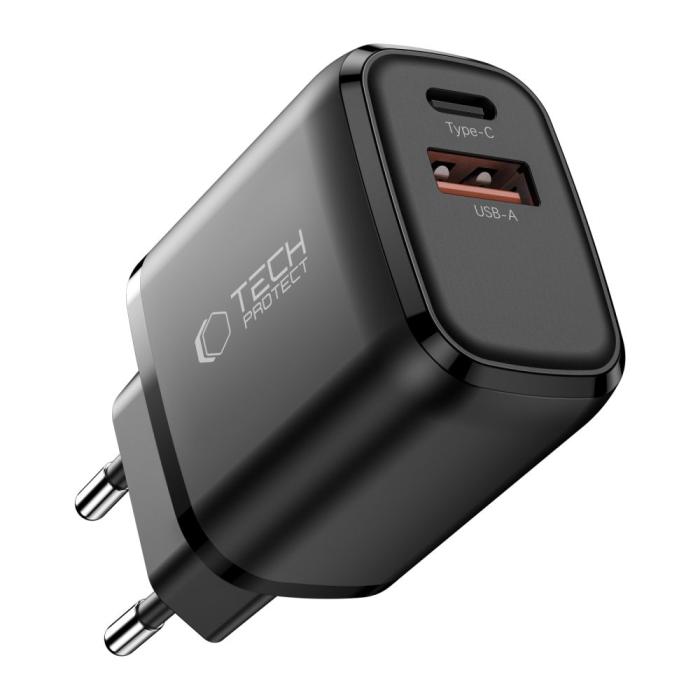 Bild 2, Tech-Protect 45W PD QC3.0 Väggladdare USB-C / USB-A Svart