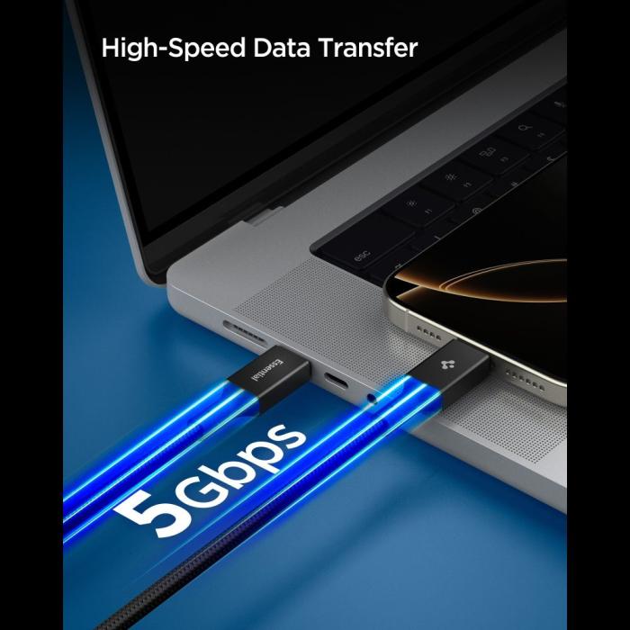 Bild 5, Spigen 1.5m 100W USB-C - USB-C Kabel Svart