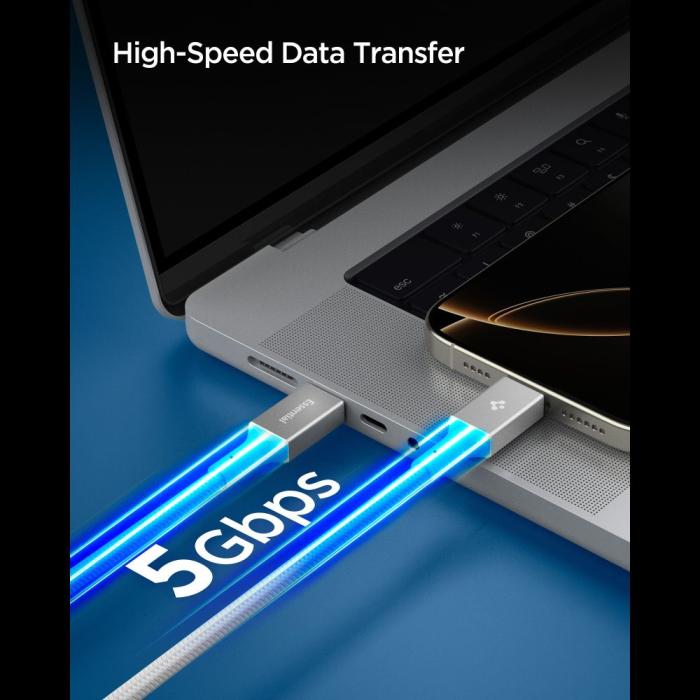 Bild 5, Spigen 1.5m 100W USB-C - USB-C Kabel Vit