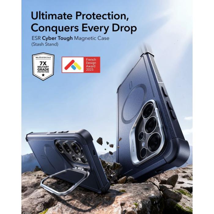 Bild 3, ESR Samsung Galaxy S26 Ultra Skal MagSafe CyberTough Kickstand Blå