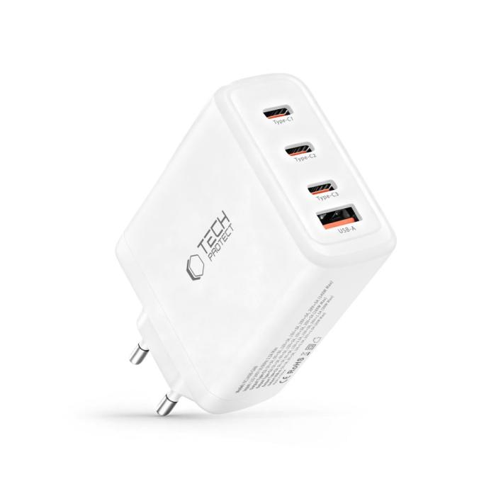 Bild 2, Tech-Protect 140W Väggladdare PD QC3.0 USB-C/USB-A Vit