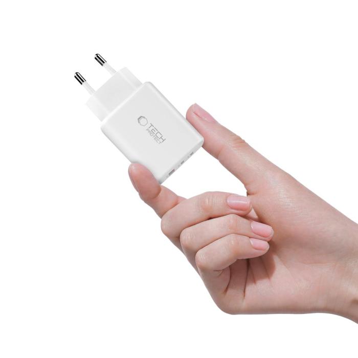 Bild 5, Tech-Protect 65W Väggladdare PD QC3.0 USB-C / USB-A Vit