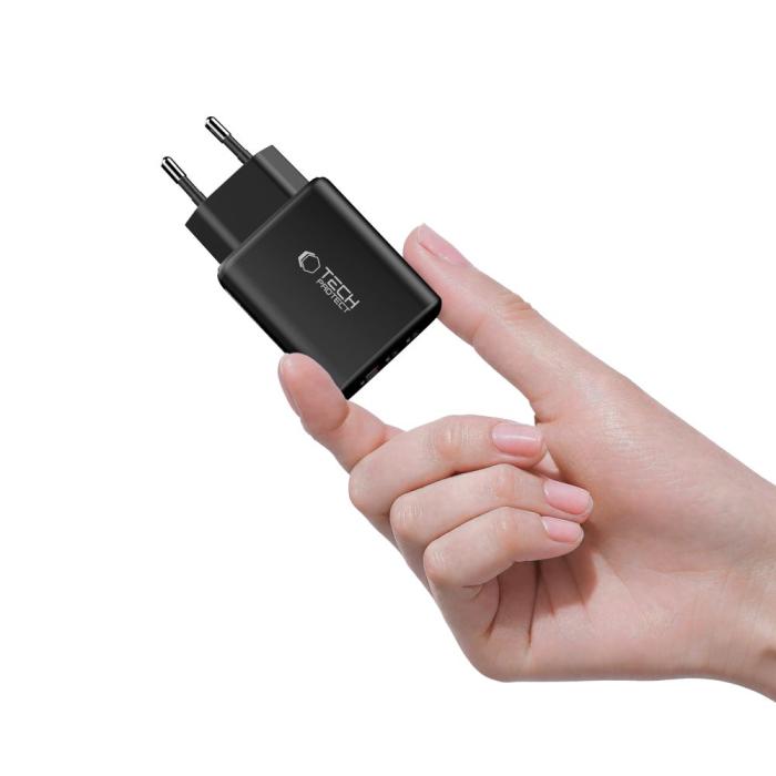 Bild 5, Tech-Protect 65W Väggladdare PD QC3.0 USB-C / USB-A Svart