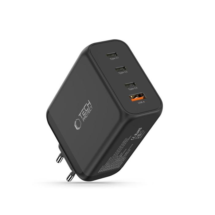 Bild 2, Tech-Protect 200W Väggladdare PD QC3.0 USB-C / USB-A Svart