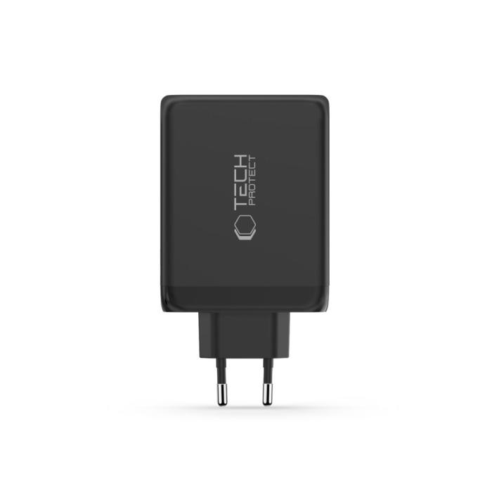 Bild 3, Tech-Protect 200W Väggladdare PD QC3.0 USB-C / USB-A Svart