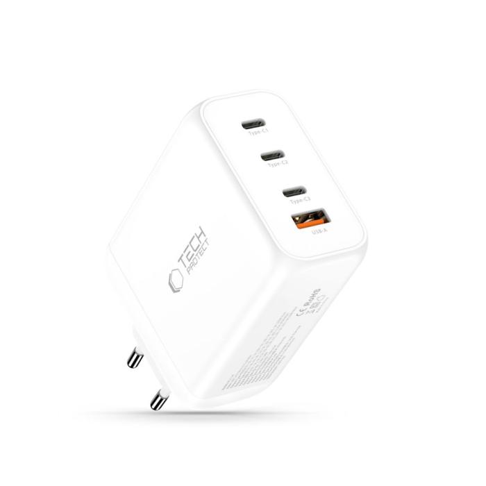 Bild 2, Tech-Protect 200W Väggladdare PD QC3.0 USB-C / USB-A Vit