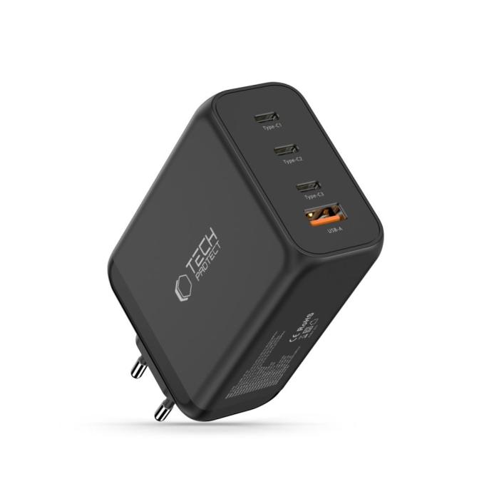 Bild 2, Tech-Protect 240W Väggladdare PD QC3.0 USB-C / USB-A Svart