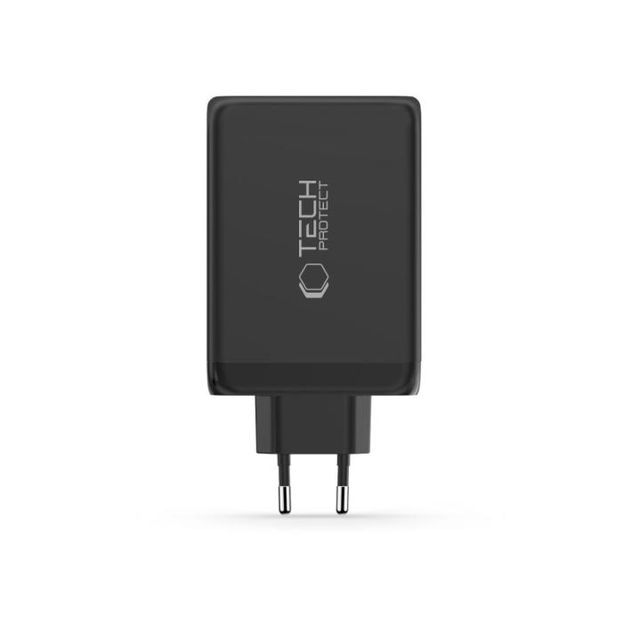 Bild 3, Tech-Protect 240W Väggladdare PD QC3.0 USB-C / USB-A Svart