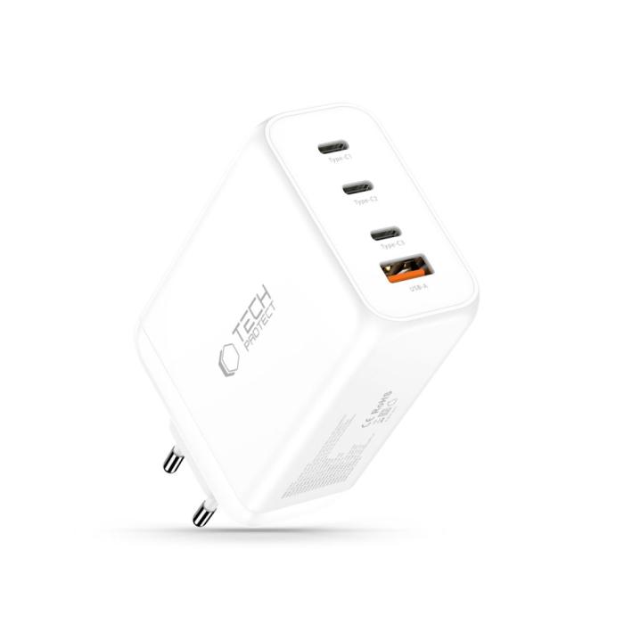 Bild 2, Tech-Protect 240W Väggladdare PD QC3.0 USB-C / USB-A Vit